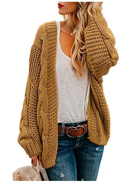 Damen Grobstrick-Cardigan mit elegantem Zopfmuster und weitem Schnitt Drune