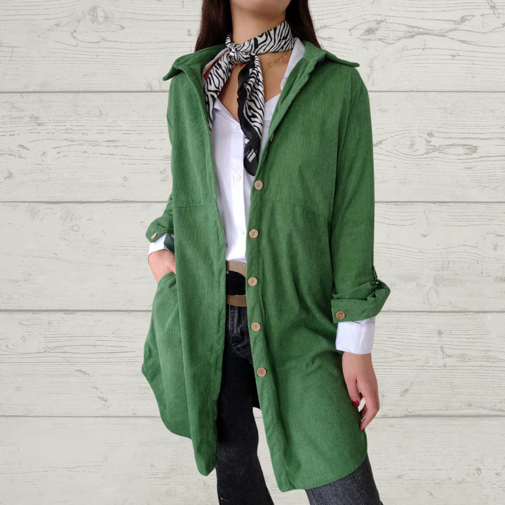 Damen Langarmhemdjacke mit strukturiertem Corddesign und praktischen Taschen Drune