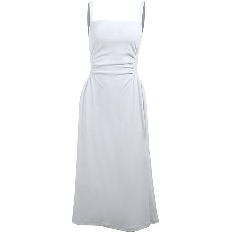 Damen Elegantes Spaghettiträger-Midikleid mit figurbetonter Silhouette und raffinierten Drapierungen Drune