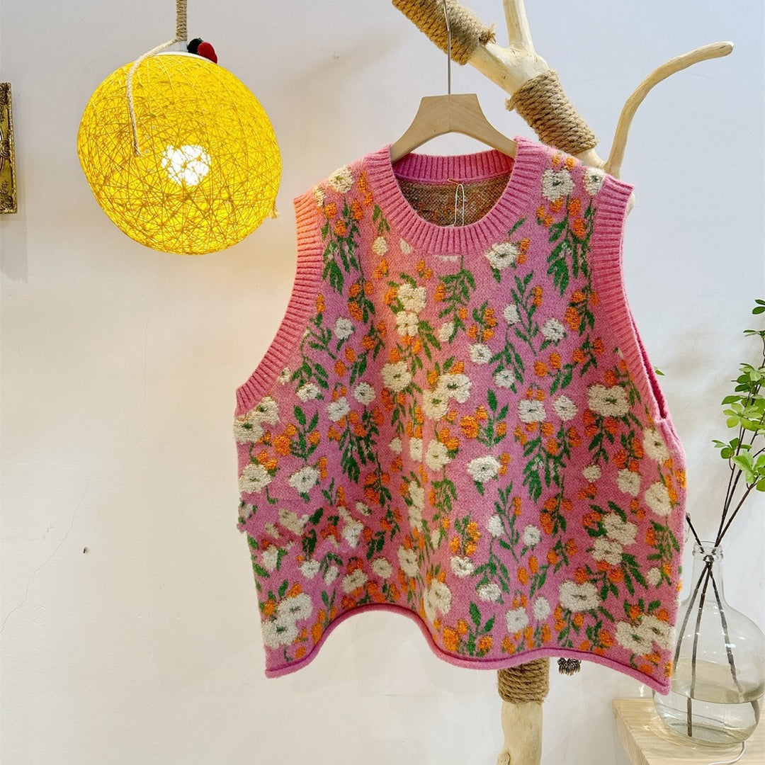 Damen lockerer Strickpullover mit floralem Muster Drune