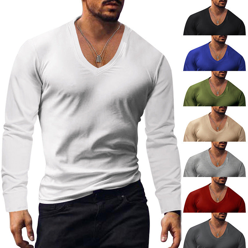Herren V-Ausschnitt Langarmshirt aus weichem Baumwollmix mit figurbetonter Passform Drune