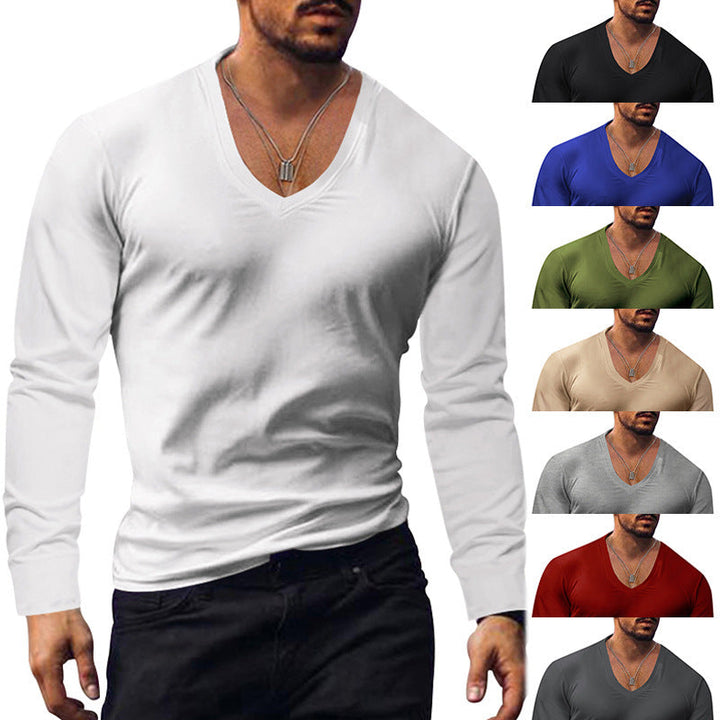 Herren V-Ausschnitt Langarmshirt aus weichem Baumwollmix mit figurbetonter Passform Drune