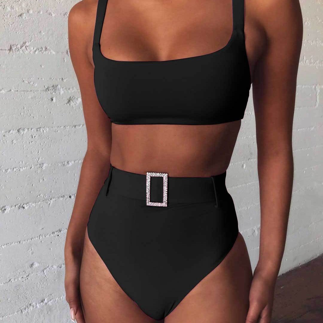 Damen Hoch tailliertes Bikini-Set mit funkelndem Gürtel Drune