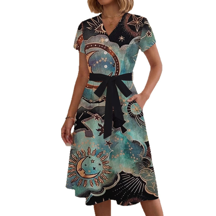 Damen Blühendes Midikleid mit taillierbarem Gürtel und kunstvollem Print Drune