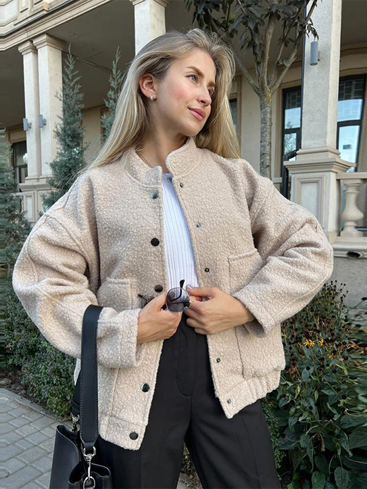 Damen Oversized Fleecejacke mit Druckknöpfen und praktischen Taschen Drune