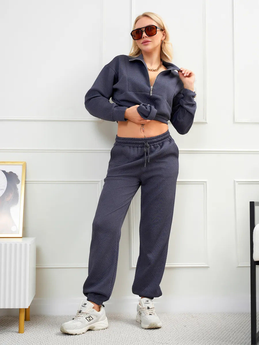 Damen nan gesteppter Loungeanzug mit halbem Reißverschluss und elastischer Komforthose Drune