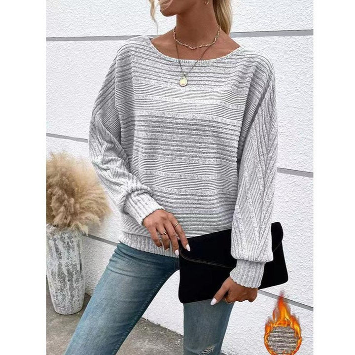 Damen lässiger Pullover mit strukturiertem Streifenmuster und weiten Ärmeln Drune