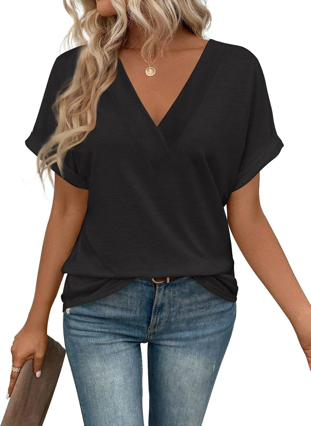Damen lässiges V-Ausschnitt T-Shirt aus hochwertigem Jersey Drune