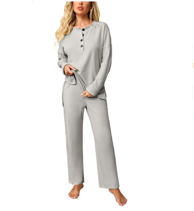 Damen lässiges Freizeitanzug-Set mit Knopfdetail und weitem Schnitt Drune