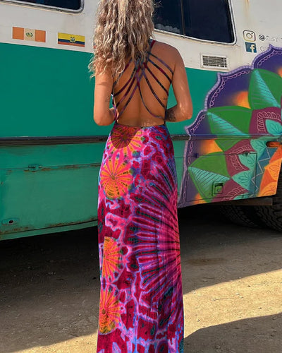 Drune | Maxi Kleid mit Spitze und Tie-Dye-Print