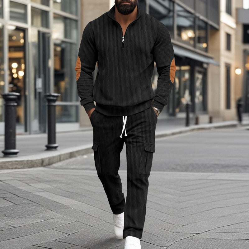 Herren modisches Sweatshirt und Cargo-Hose Set mit hohem Kragen und praktischen Taschen Drune