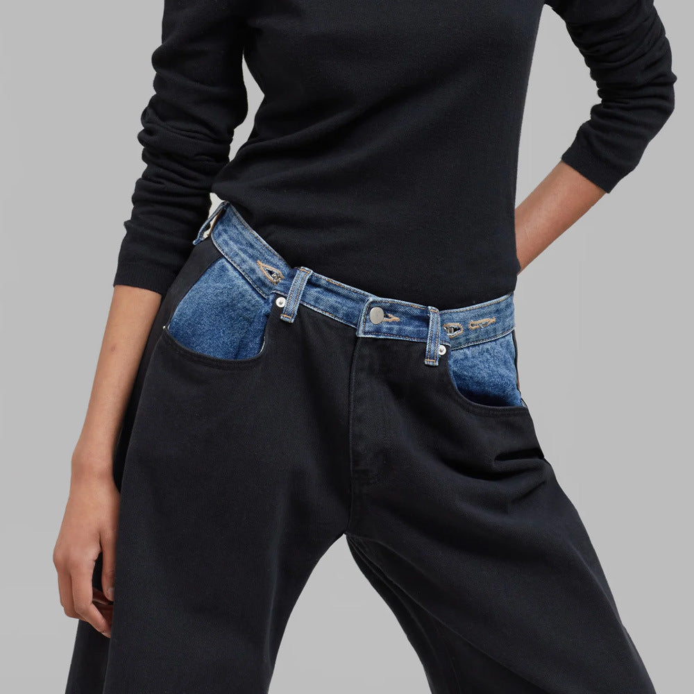 Damen Hochtaillierte Cargo-Jeans mit Denim-Details Drune