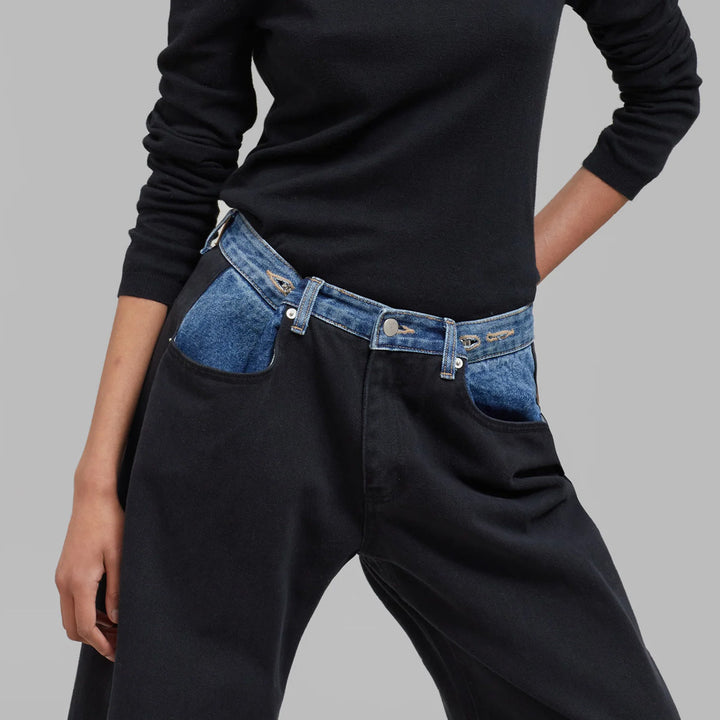 Damen Hochtaillierte Cargo-Jeans mit Denim-Details Drune