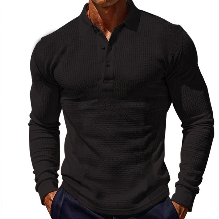 Herren Langarm-Henley-Shirt aus atmungsaktivem Strukturmaterial mit dekorativen Knöpfen Drune