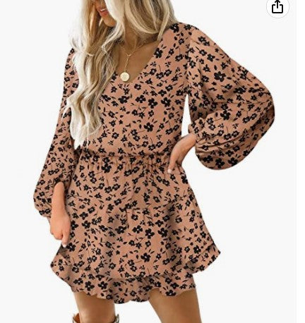 Damen Kurzarm Kleid mit voluminösen Puffärmeln Drune