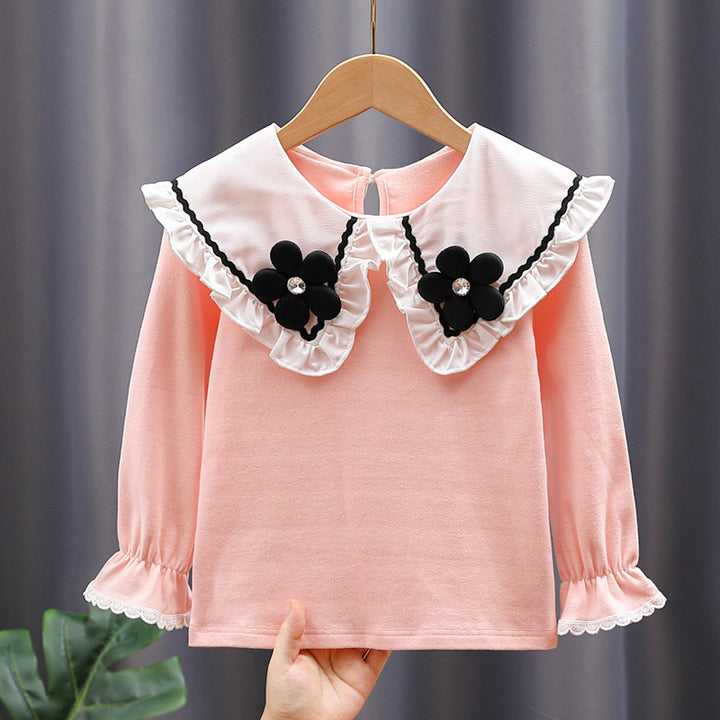 Damen Bluse mit großen Kragen und floralen Applikationen Drune