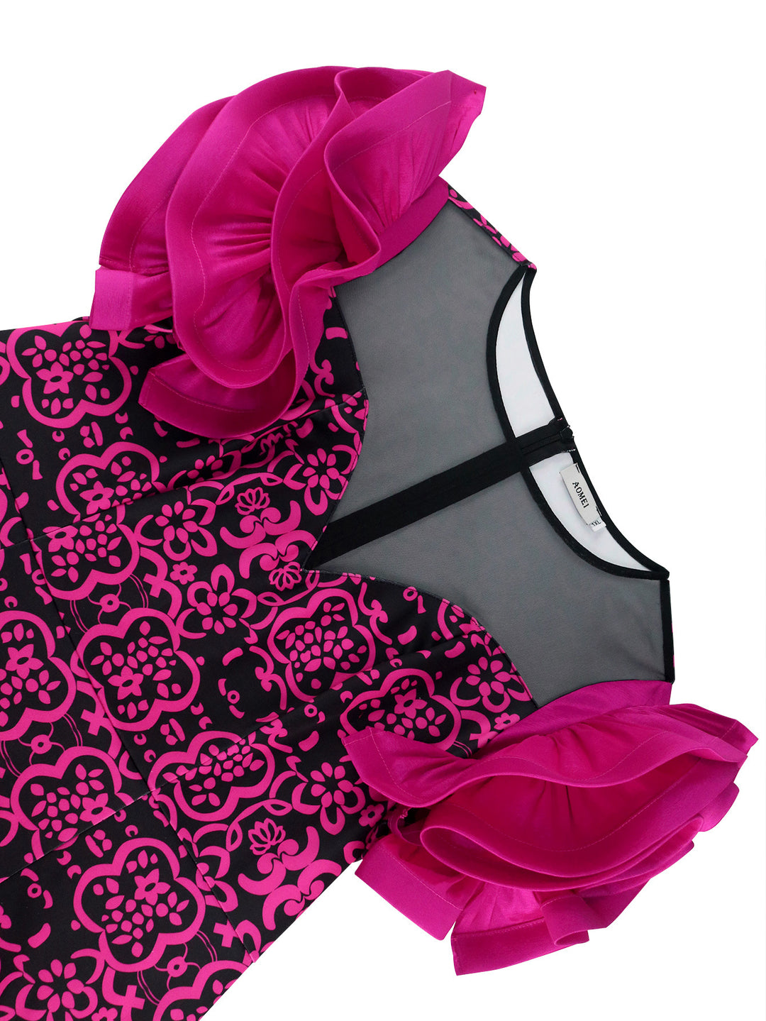 Damen Elegantes Etuikleid mit innovativen Puffärmeln und floralem Muster Drune