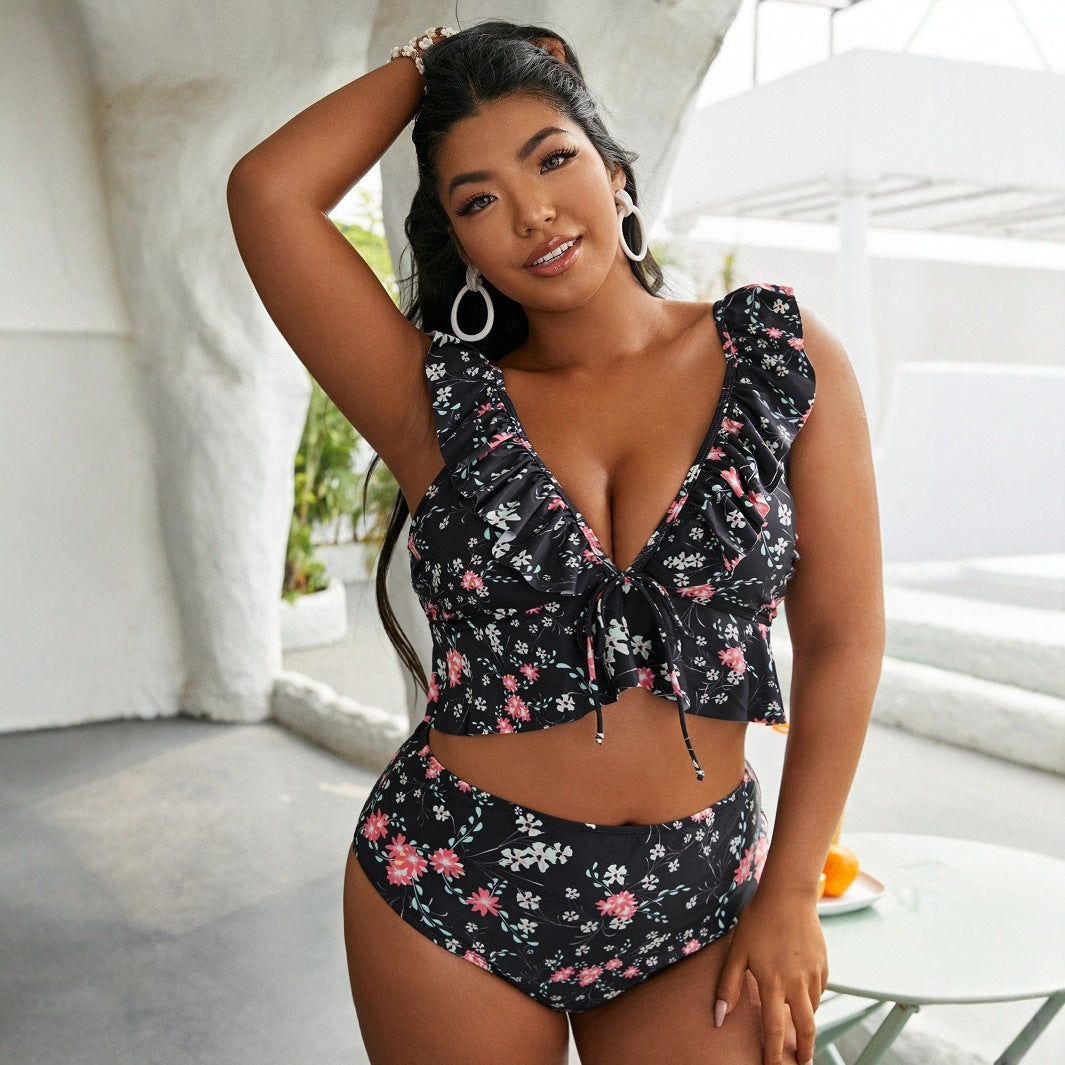 Damen Hochtailliertes Bikini-Set mit verspieltem Rüschendesign Drune