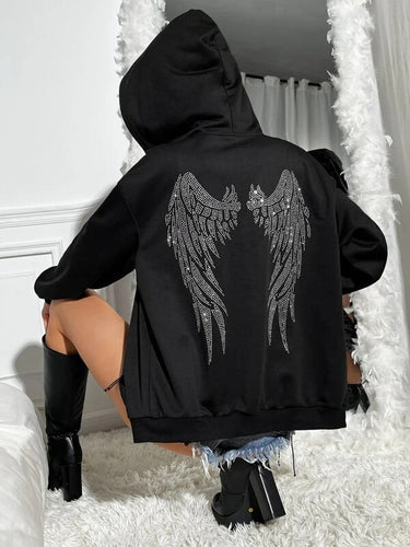 Damen Hoodie mit Funkelndem Flügel-Design Drune
