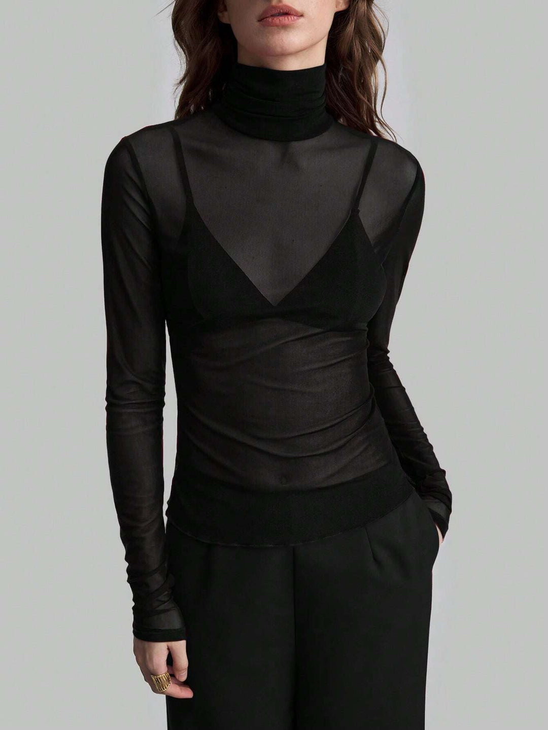 Damen Transparente Turtleneck-Bluse mit figurformendem Schnitt Drune