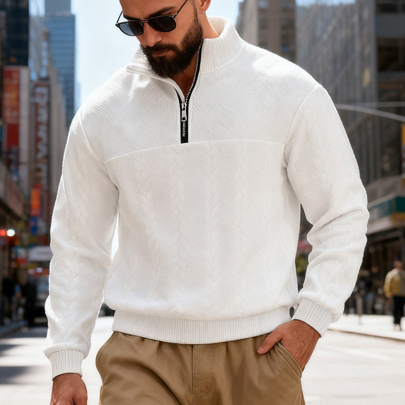Herren nan strukturiertes Halfzip-Strickpullover mit Zopfmuster und hohem Stehkragen Drune