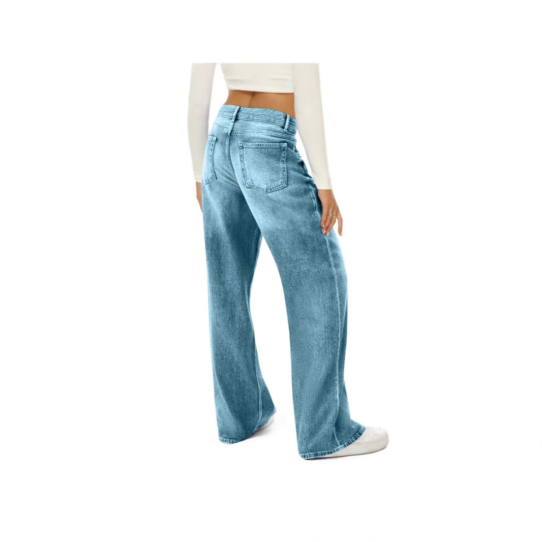 Damen nan hochgeschnittene Schlagjeans mit extra weitem Bein, figurstreckender Passform und dezenter Vintage-Waschung Drune