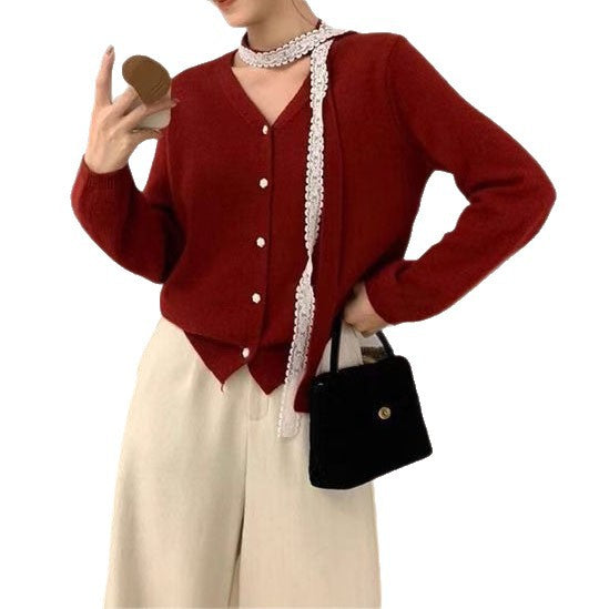 Damen Strickjacke mit dekorativen Spitzen-Details Drune