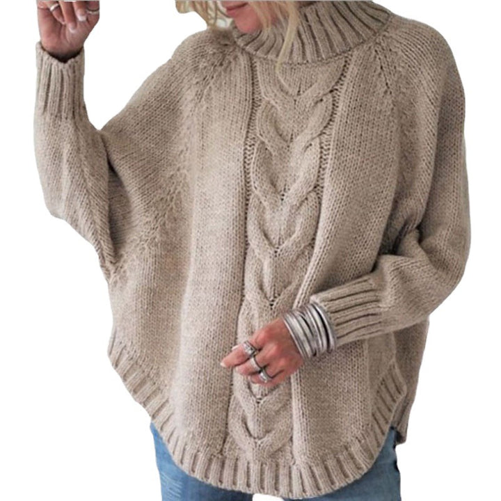 Damen Grobstrickpullover mit tiefem Rollkragen und raffiniertem Zopfmuster Drune