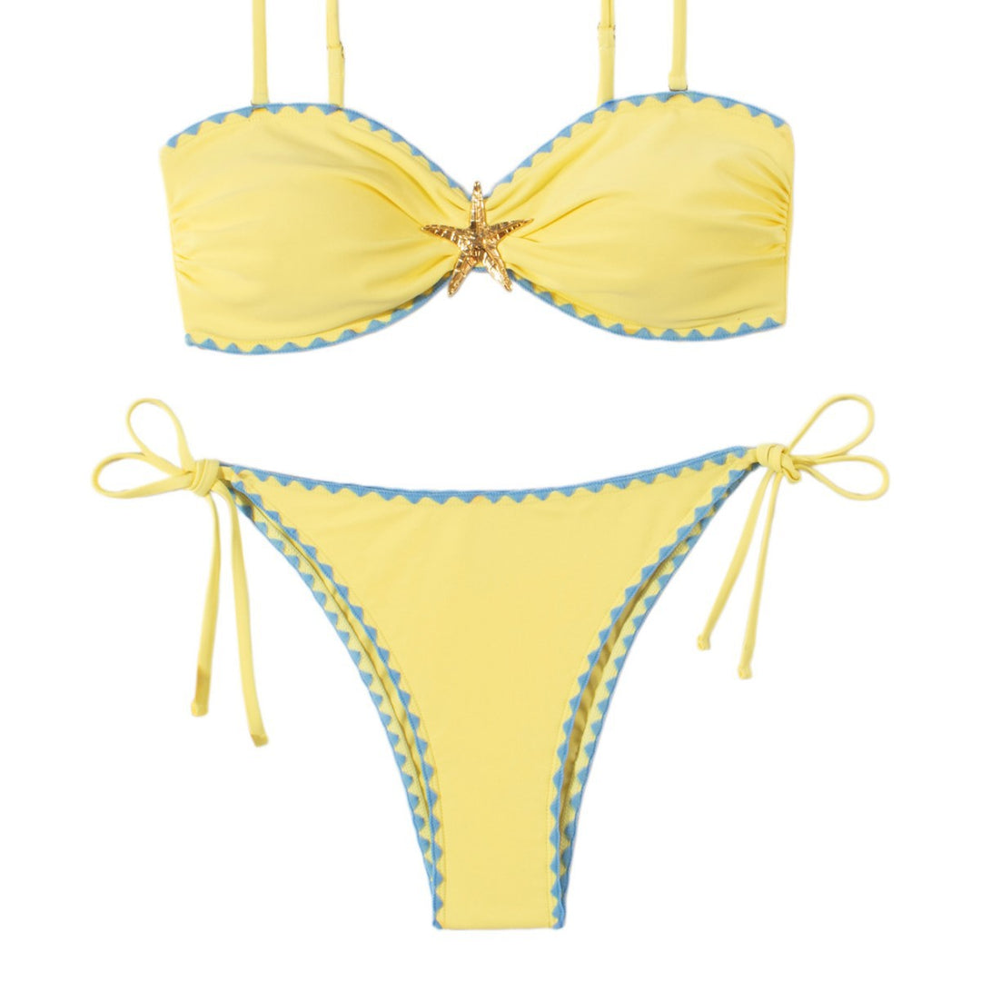 Damen Bikini-Set mit modischem Raffung und zeitloser Stern-Applikation Drune