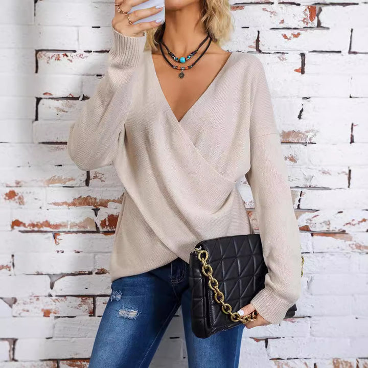 Damen Wickelpullover mit tiefem V-Ausschnitt und lässigem Schnitt Drune
