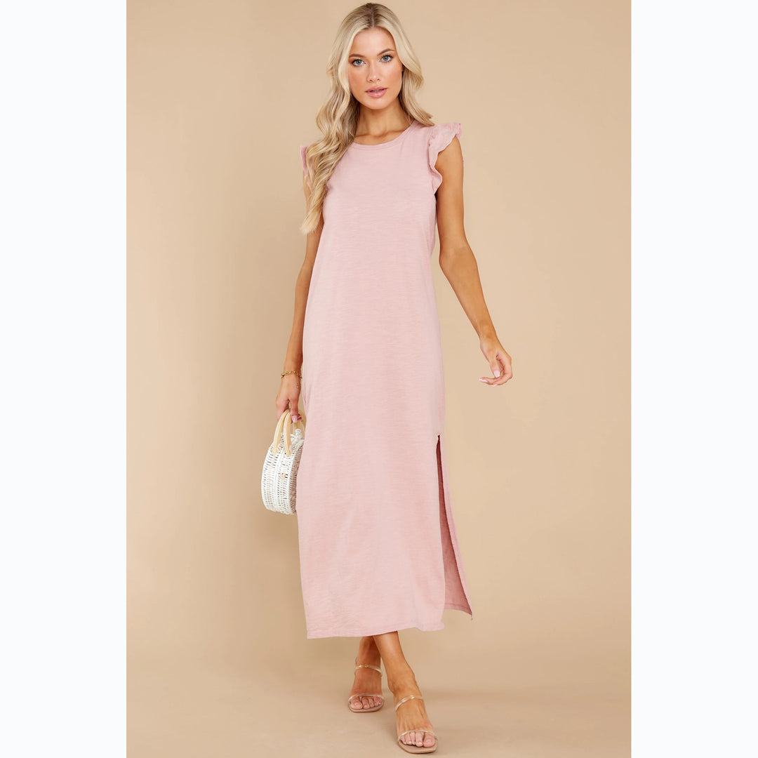 Damen Langarm Maxikleid mit verspielten Rüschendetails und lockerem Schnitt Drune