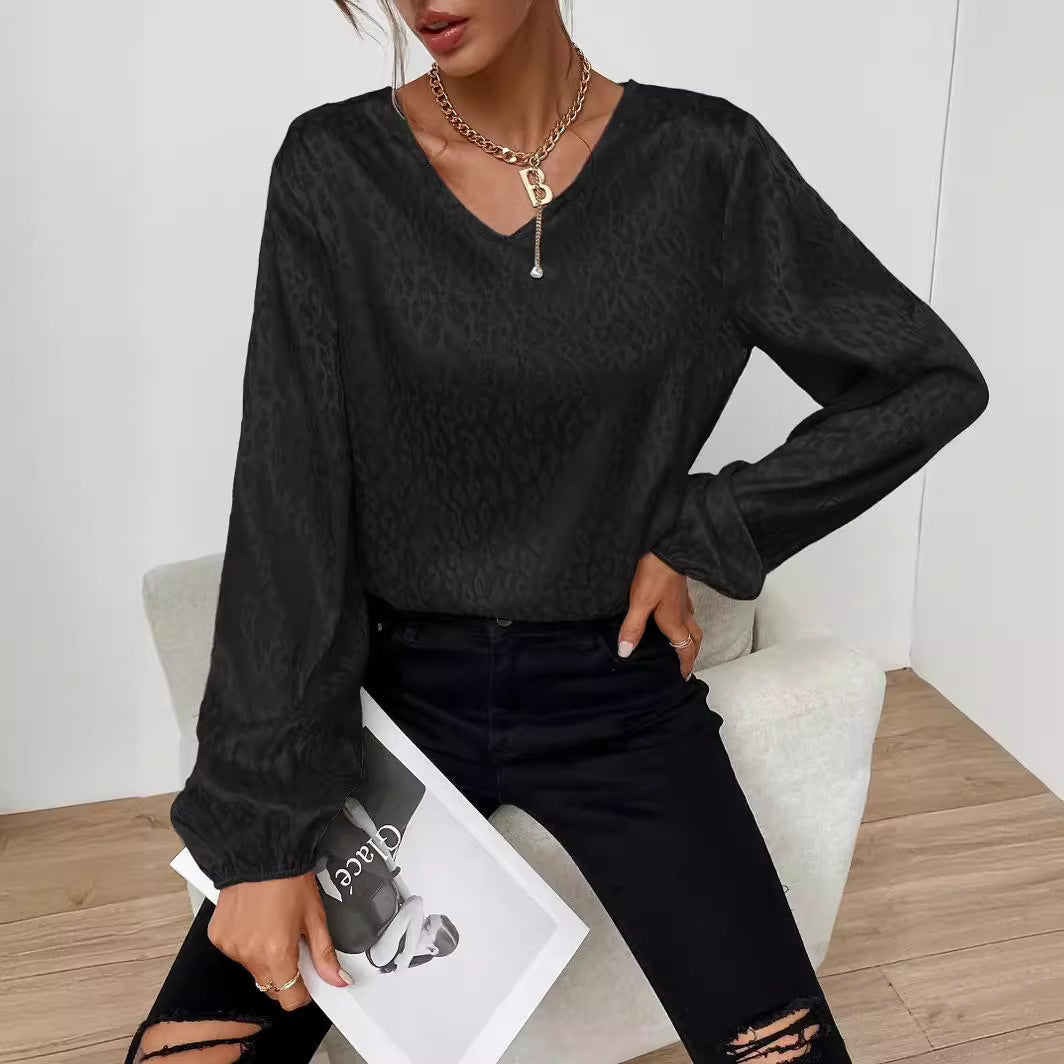 Damen Elegantes Blusentop mit V-Ausschnitt und voluminösen Ärmeln Drune