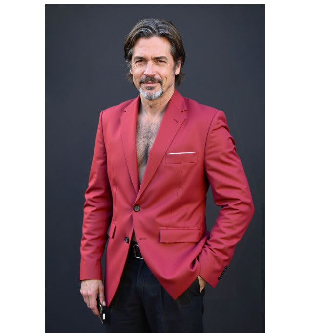 Herren nan taillierter Business-Blazer aus Stretchgewebe mit Brusttasche und schlanker Silhouette Drune