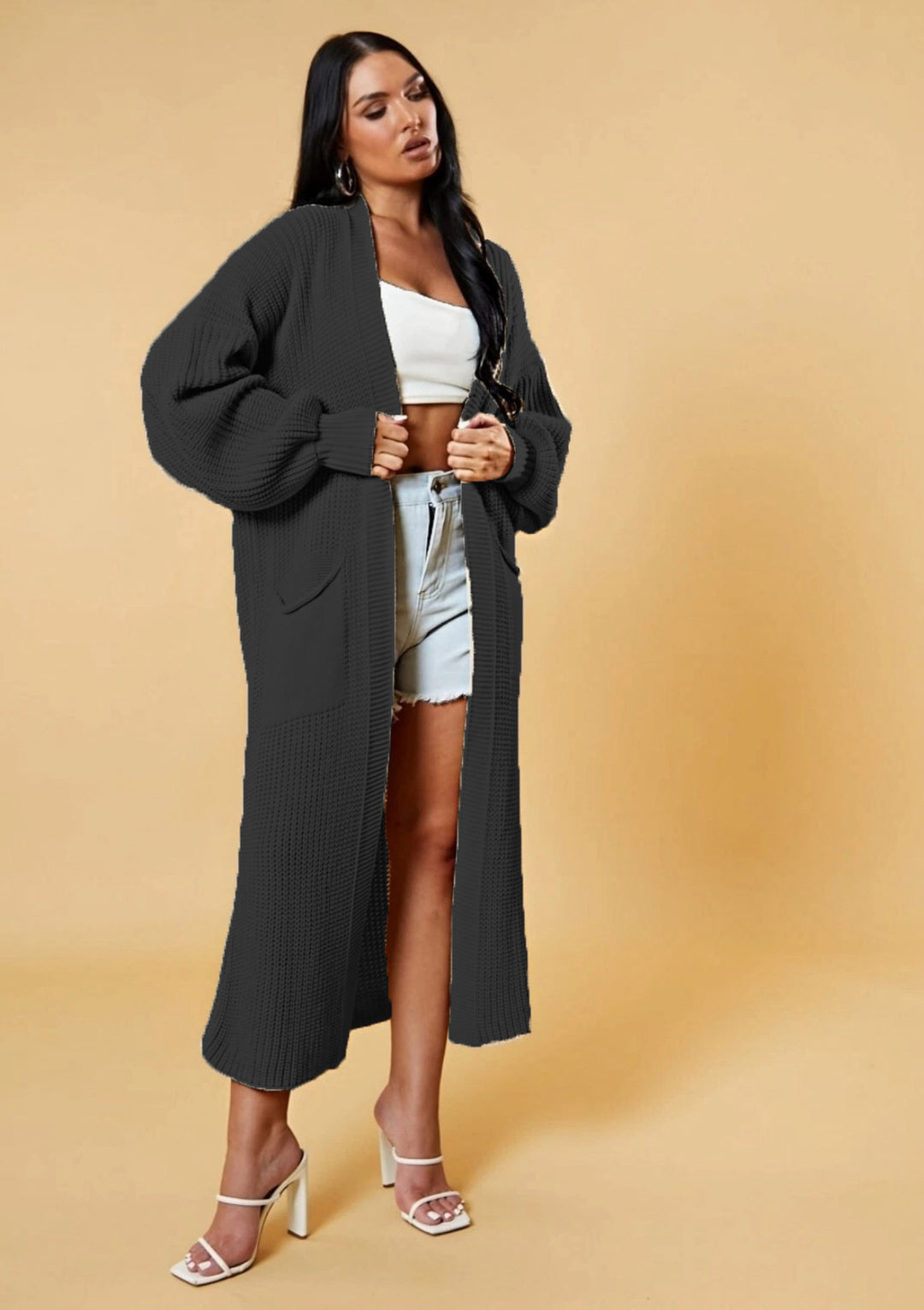 Damen Langstrick-Cardigan mit offenem Design und praktischen Taschen Drune