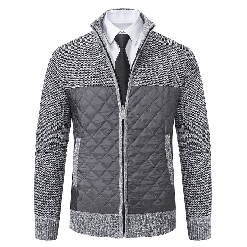 Herren nan gesteppte Hybrid-Strickjacke mit diamantsteppung, Stehkragen, isolierendem Thermofutter und Reißverschluss Drune