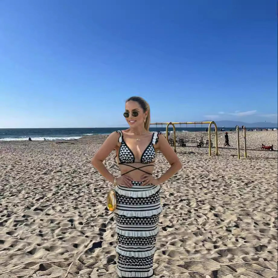 Damen Bikiniset mit raffinierten Fransen und geometrischen Mustern Drune