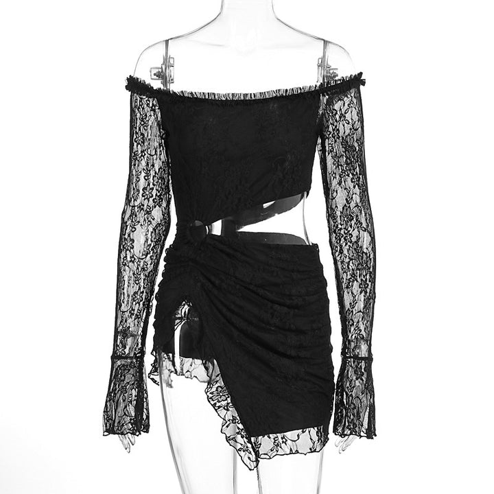 Damen Spitzenkleid mit asymmetrischem Saum und schulterfreiem Design Drune
