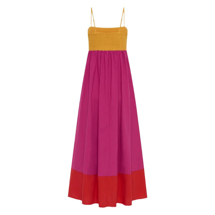Damen Maxikleid mit farbenfrohem Blockdesign und verstellbaren Spaghettiträgern Drune