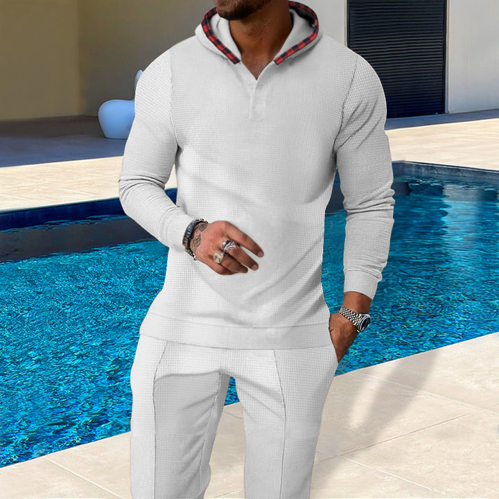 Herren Sportlicher Hoodie mit Karodetails und passtgenauen Jogginghose Drune