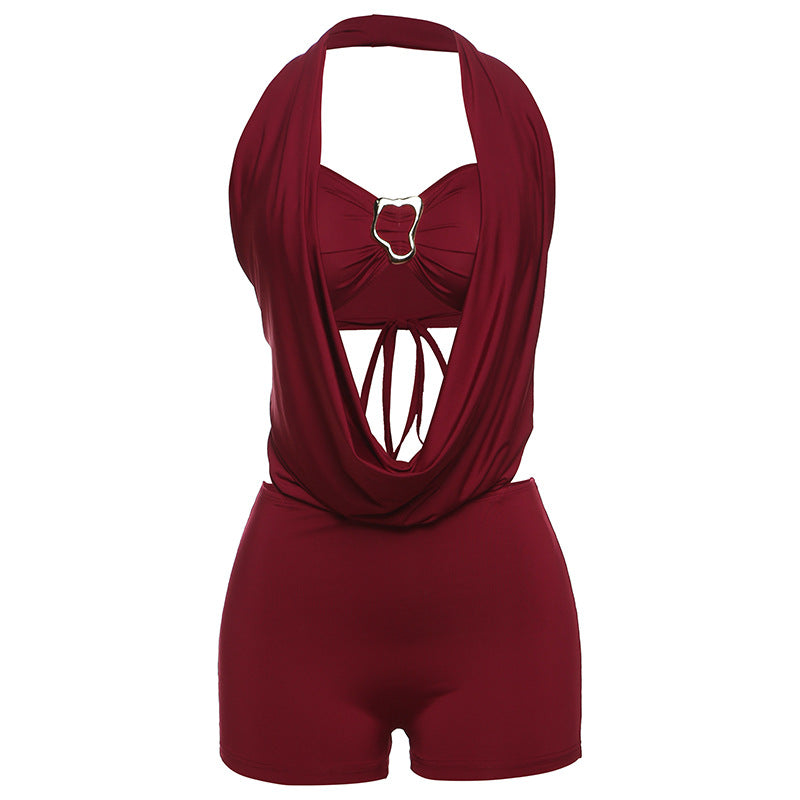 Damen Eleganter Badeanzug mit tiefem V-Ausschnitt und Wickeldetails Drune