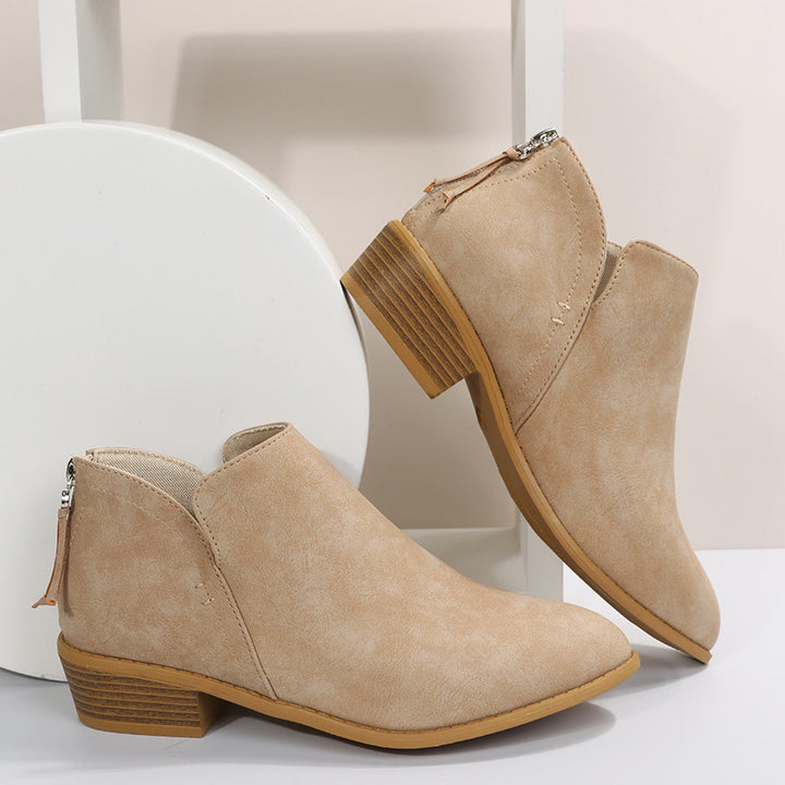 Damen nan leichte Slip-On Ankle-Boots aus Veloursimitat mit V-Ansatz, gepolstertem Komfortfußbett und gestapeltem Blockabsatz Drune