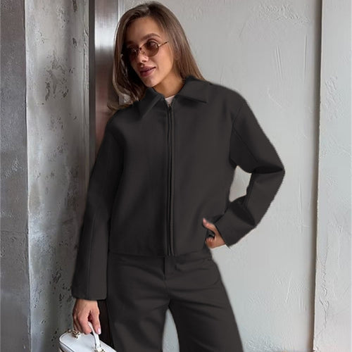 Damen elegante und lässige Jacke mit durchgehendem Reißverschluss Drune