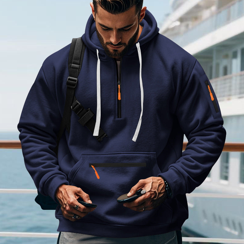 Herren nan technischer Half-Zip Hoodie mit Kängurutasche, Ärmeltasche und Reißverschluss-Details Drune