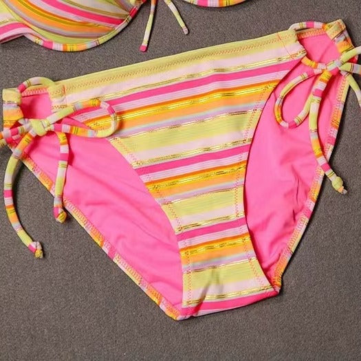 Damen Push-up Bikini-Set mit verspieltem Streifenmuster Drune