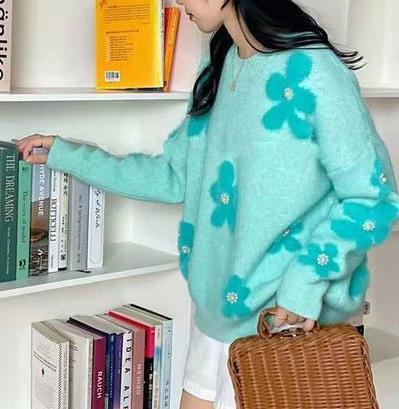 Damen kuscheliger Strickpullover mit Perlenakzenten Drune