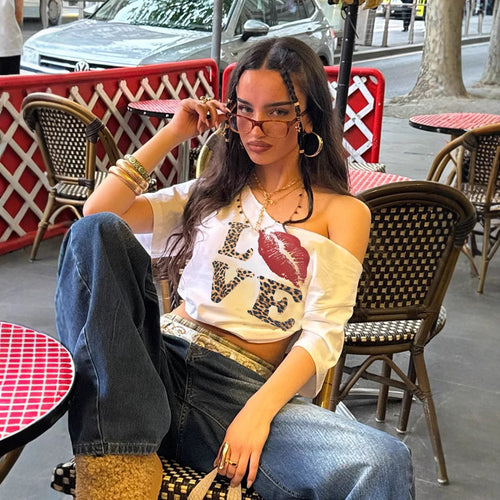 Damen Modisches T-Shirt mit kreativem Grafikdruck Drune