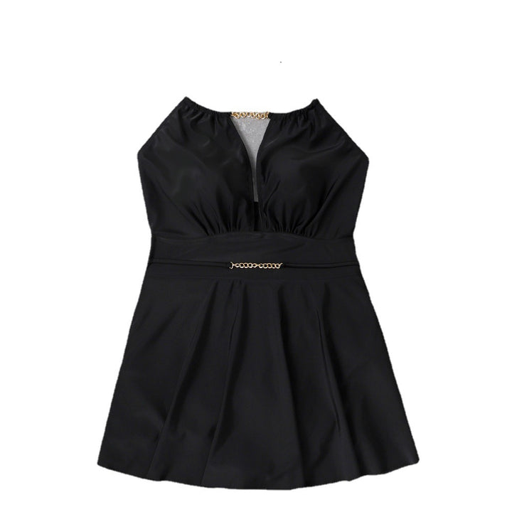 Damen Strandkleid mit tiefem V-Ausschnitt und dekorativem Ketten-Detail Drune
