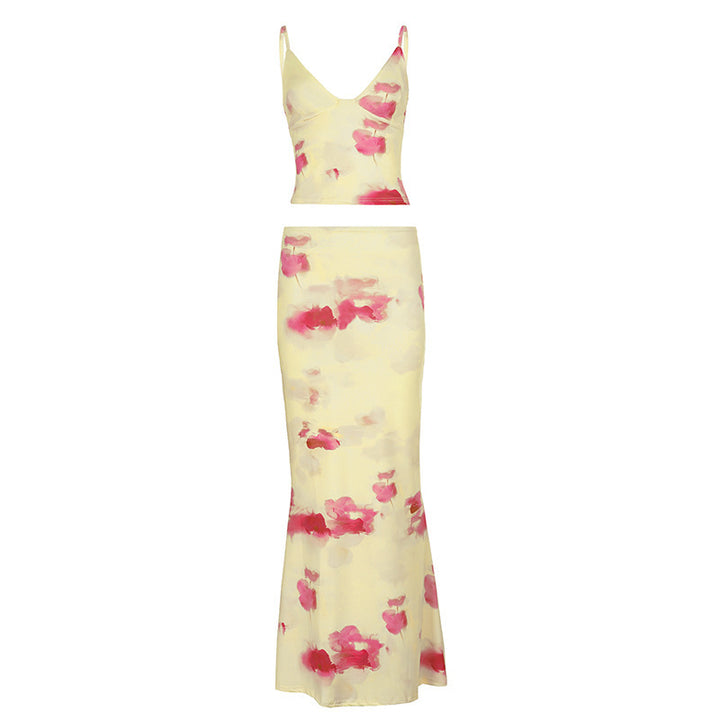 Damen Elegantes Blumenkleid mit schmaler Silhouette und Spaghetti-Trägern Drune