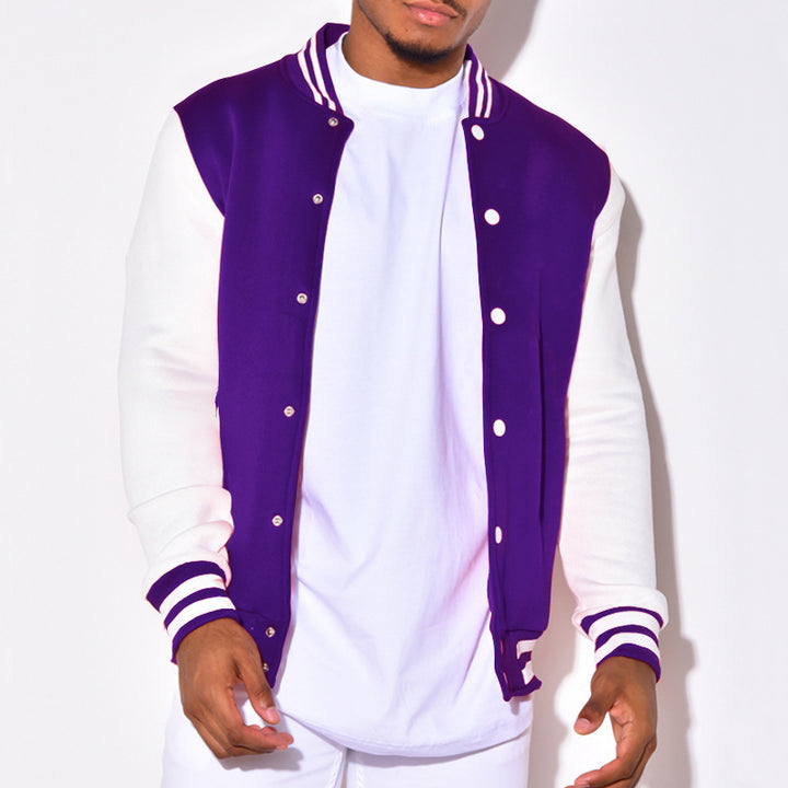 Herren sportliche Collegejacke mit kontrastierenden Ärmeln und Druckknöpfen Drune