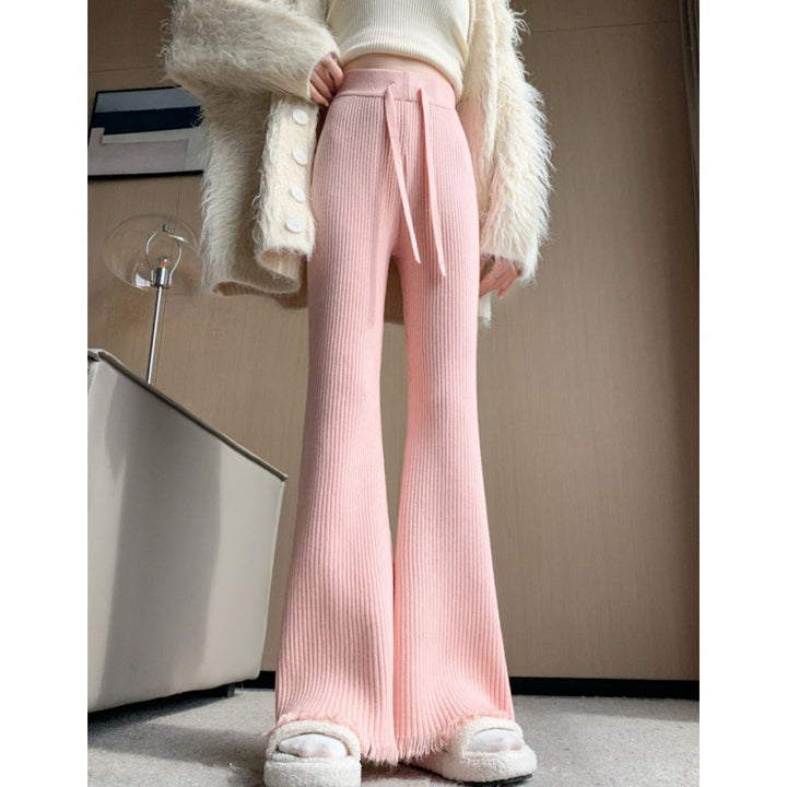 Damen Bequeme Ripp-Strickhose mit weitem Bein Drune